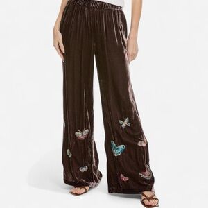 Johnny Was Brown Butterfly Boho Velvet Luciana Wide Leg Pants XS NWT
